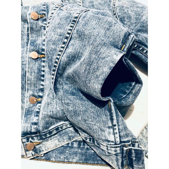 Serena denim jacket classic biker casual USA made sequins blue fall women's XS - Picture 6 of 7